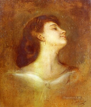 Franz von Lenbach Painting - Retrato de una dama de perfil Franz von Lenbach